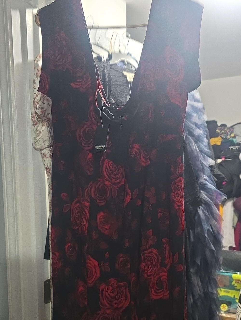 torrid Black Ponte Gown with Red Rose Print - Picture 4 of 7